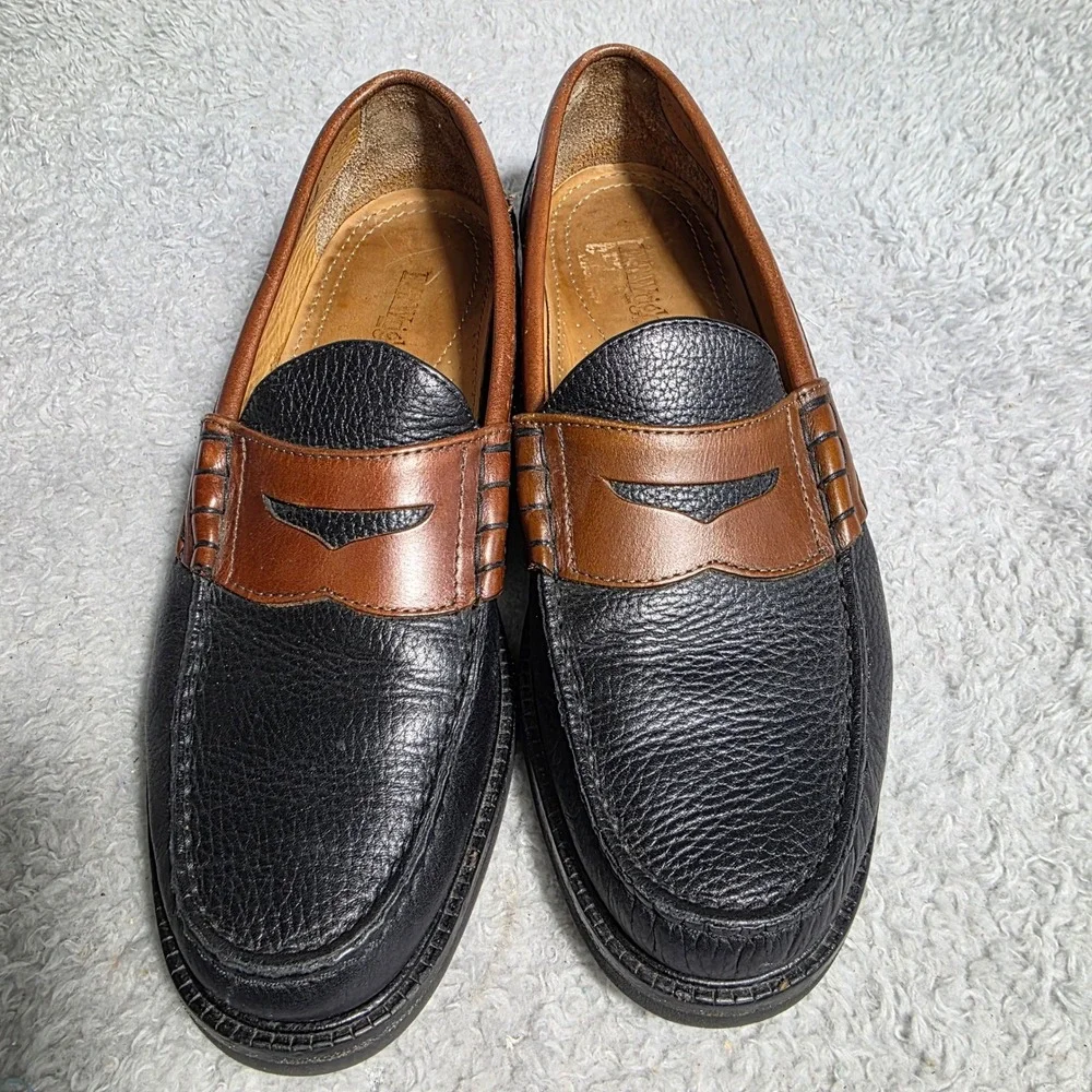 E.T.‎ Wright Penny Loafers Black Brown Two Tone Pebbled Leather Vibram Mens 10D